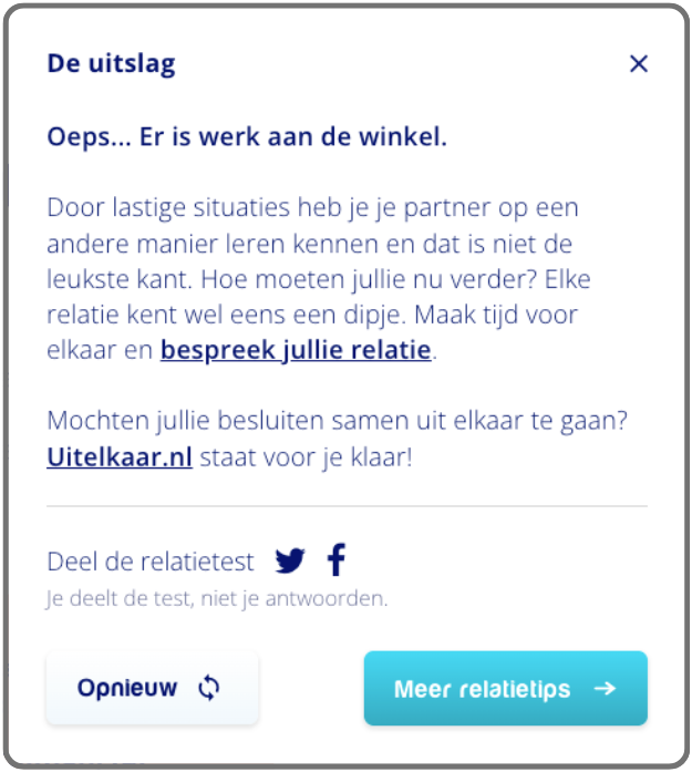 Voorbeeld relatietest uitslag
